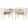 Lot de 2 Tables de Nuit tiroir Niche Design Moderne Panneau de Particules Classe E1 Pieds en Bois Massif 50 x 39 x 51 cm-0