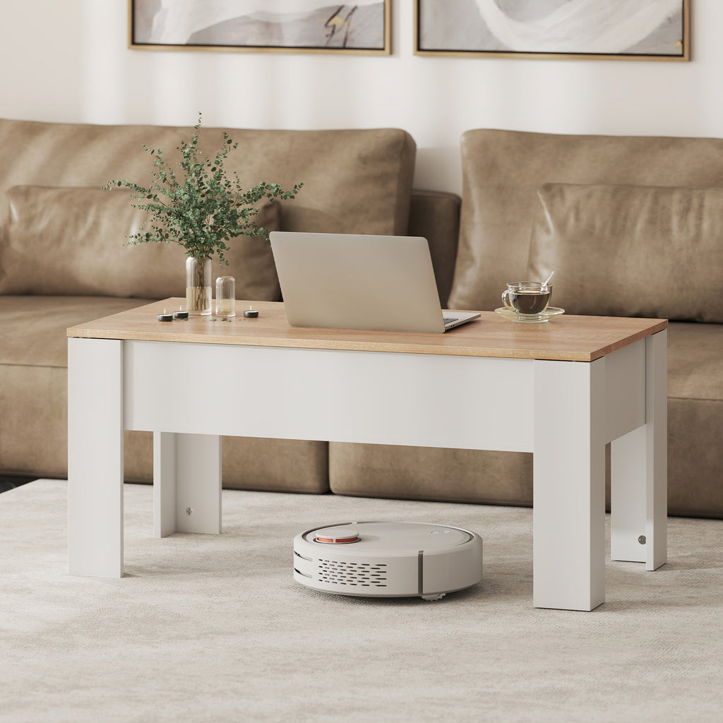 Table basse relevable, table de salon avec compartiment caché, style moderne, pour salon, bureau, 100x50x45cm, blanc-7