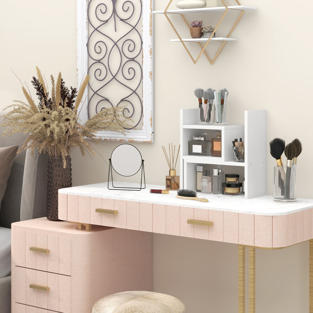 Étagère de bureau modulable, organisateur de bureau multifonctionnel, 2 pièces, MDF, blanc-4
