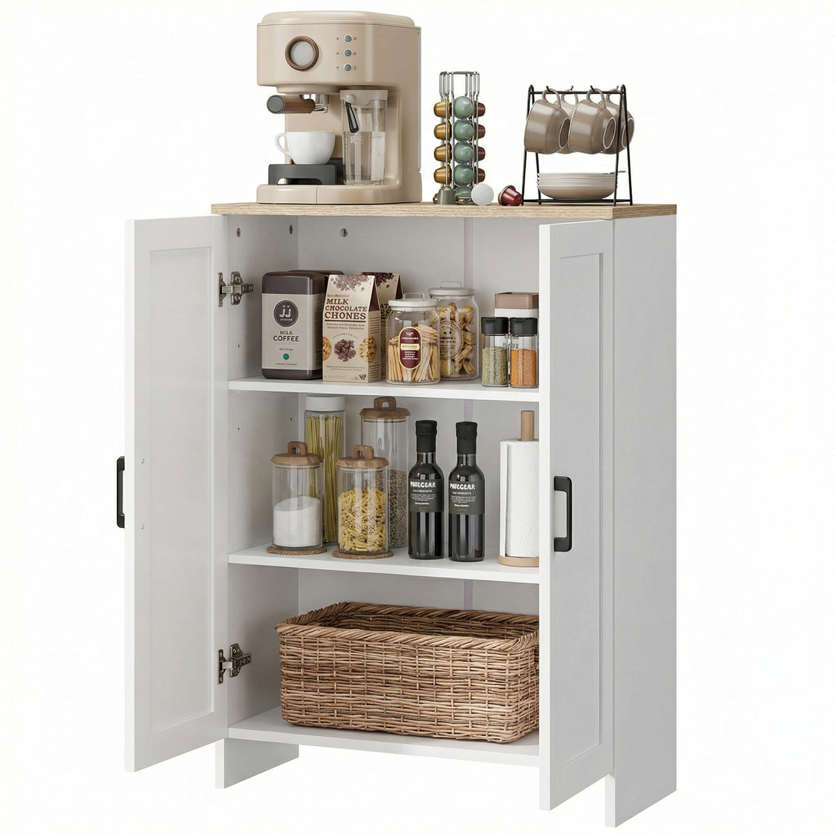 Buffet meuble cuisine rangement avec placard à portes et étagères réglables, 60 x 30 x 90 cm, blanc-0