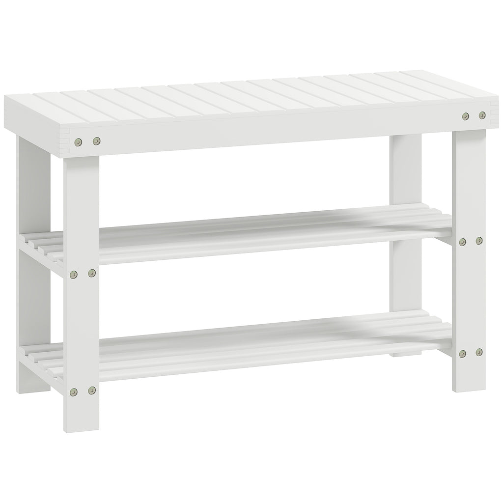 Banc à chaussures en bambou, étagère à chaussures à 3 niveaux, style scandinave, charge 136 Kg, 70 x 28 x 45 cm, blanc-0