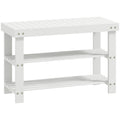 Banc à chaussures en bambou, étagère à chaussures à 3 niveaux, style scandinave, charge 136 Kg, 70 x 28 x 45 cm, blanc-0