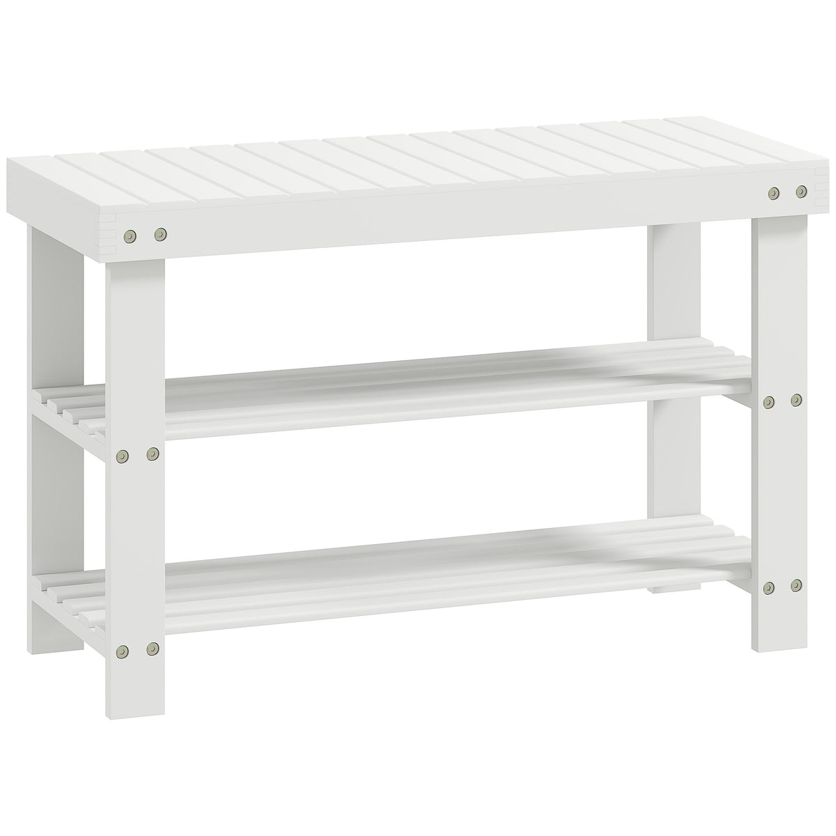 Banc à chaussures en bambou, étagère à chaussures à 3 niveaux, style scandinave, charge 136 Kg, 70 x 28 x 45 cm, blanc-0