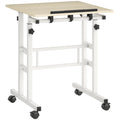 Bureau assis debout bureau réglable en hauteur 60 x 60 cm à roulettes avec plateau inclinable cadre en métal naturel-0
