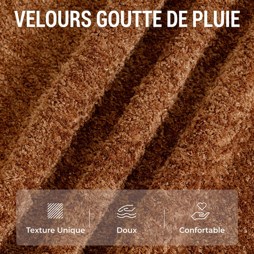 Fauteuil de Salon avec Repose-Pied Réglable, Fauteuil d'Appoint Capitonné en Velours Effet Motifs Gouttes d'Eau, Marron-6