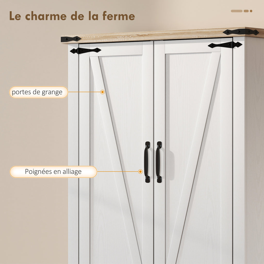 Buffet de cuisine, armoire de cuisine avec 4 portes, 6 porte-épices et étagères réglables, 76,3 x 40 x 136 cm, blanc-5