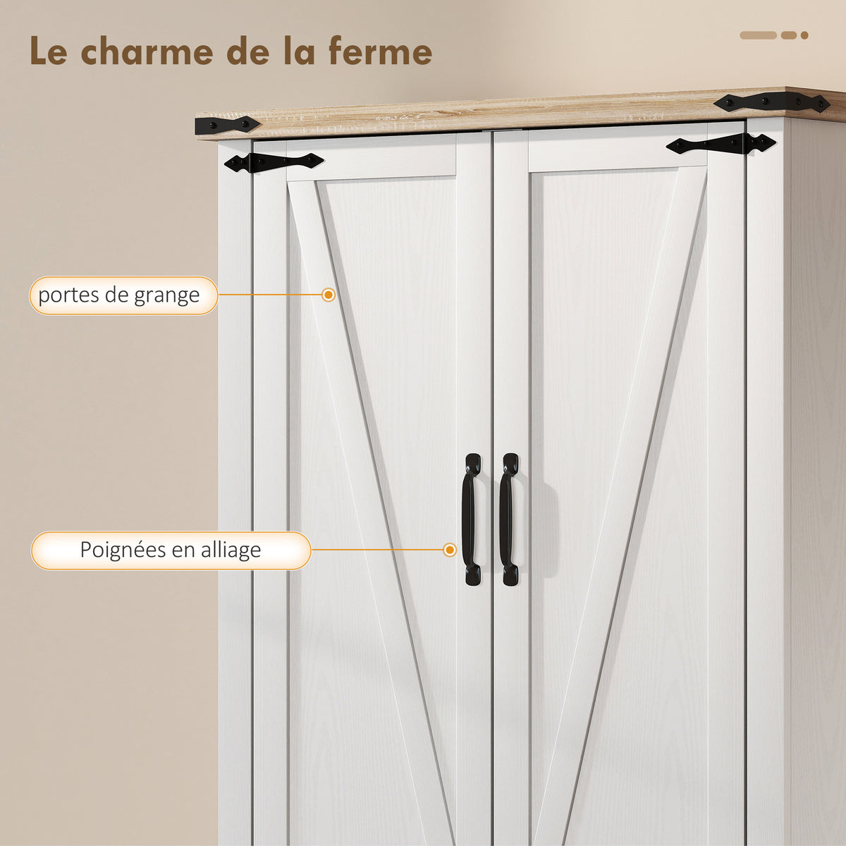 Buffet de cuisine, armoire de cuisine avec 4 portes, 6 porte-épices et étagères réglables, 76,3 x 40 x 136 cm, blanc-5