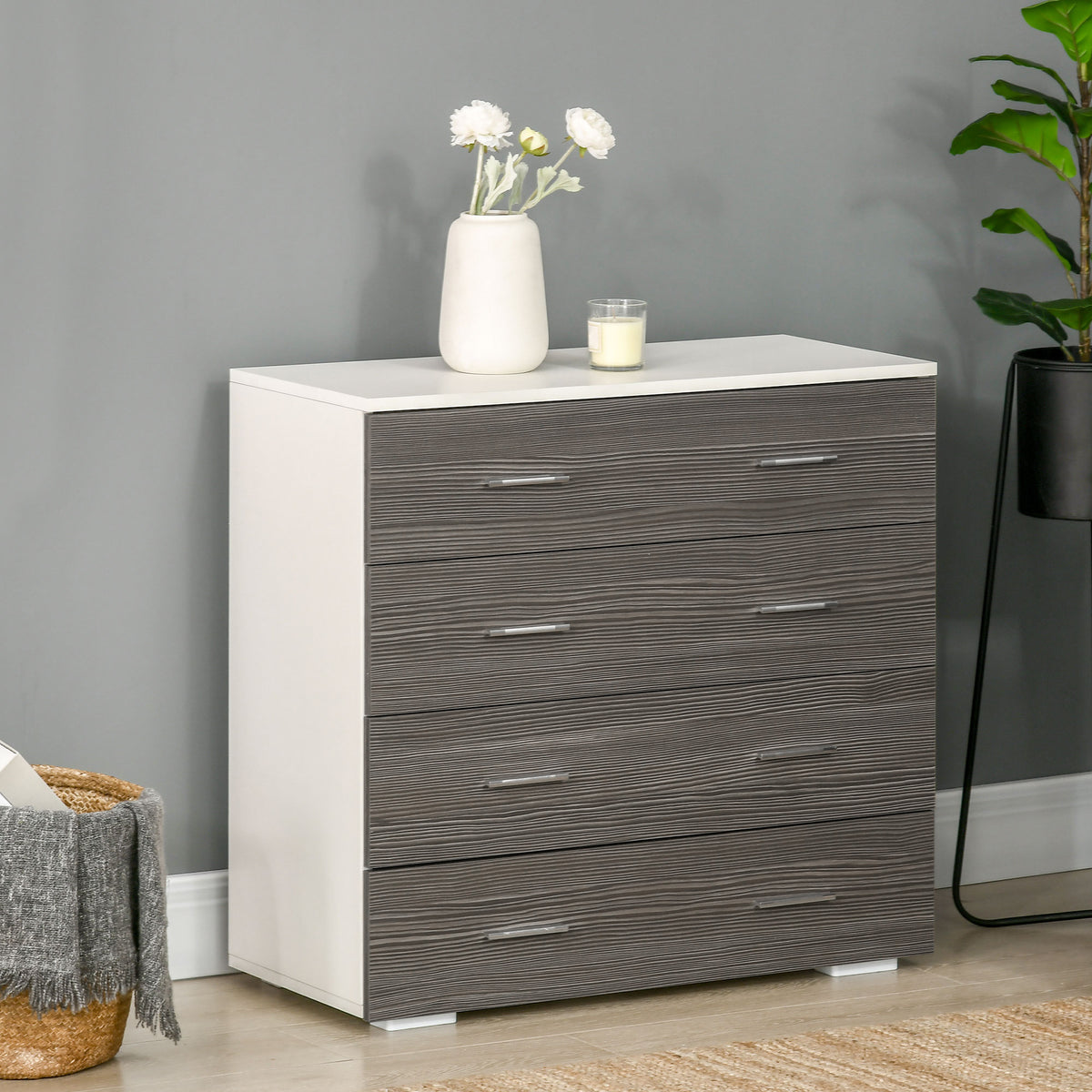 Commode meuble de rangement style contemporain 4 tiroirs 76 x 35 x 72 cm blanc et gris-9