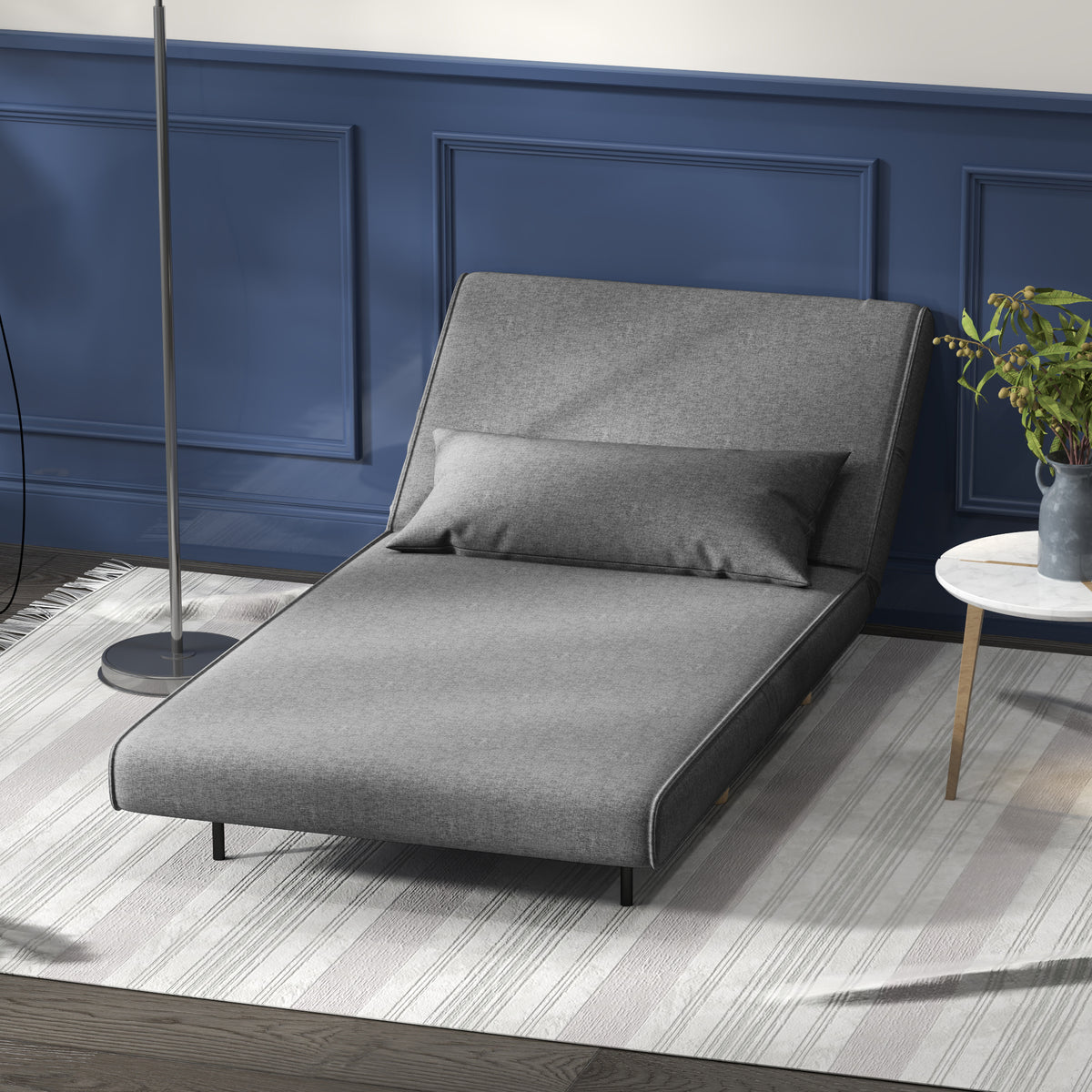 Fauteuil convertible 1 place, fauteuil-lit chauffeuse 3 en 1, dossier réglable, oreiller, tissu en lin, 94x78x80cm, gris-9