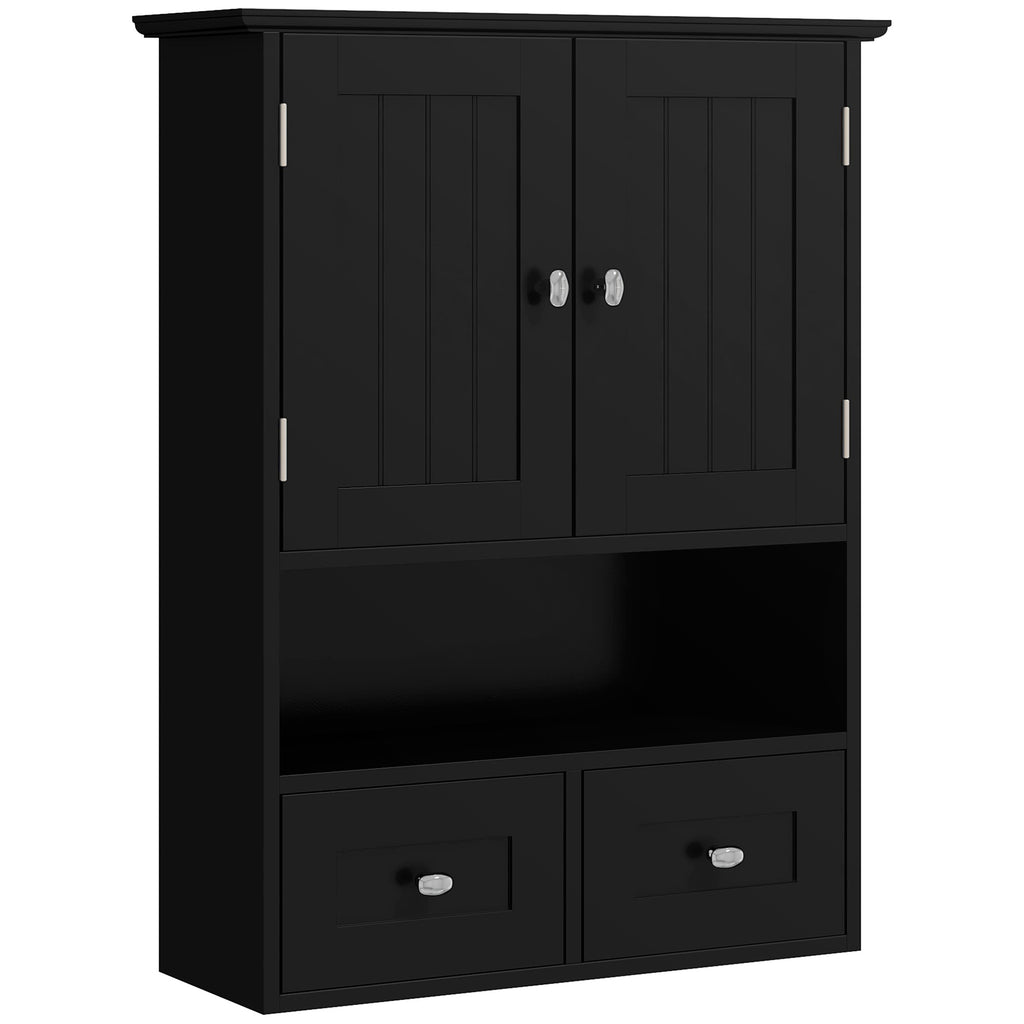 Armoire murale de salle de bain, armoire de toilette, avec portes, étagère, 2 tiroirs, 50,8l x 17,8P x 66H cm, noir-0