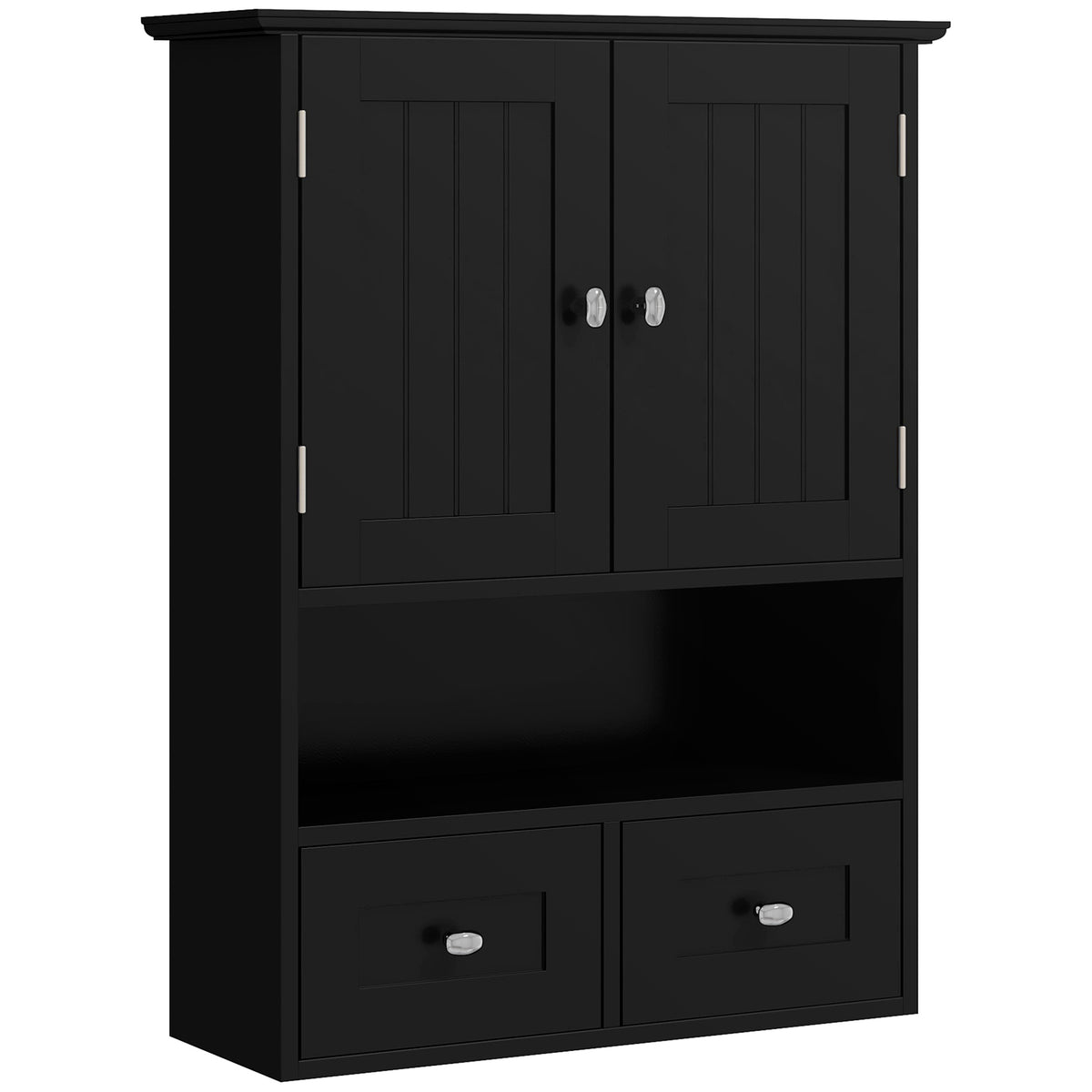 Armoire murale de salle de bain, armoire de toilette, avec portes, étagère, 2 tiroirs, 50,8l x 17,8P x 66H cm, noir-0