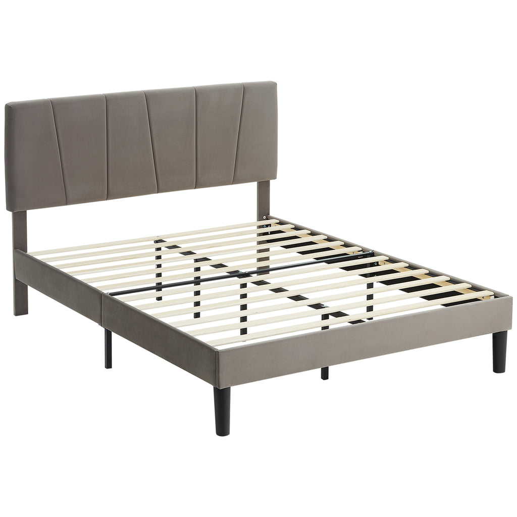 Cadre de lit double 140 x 190 cm lit 2 personnes tête de lit réglable sommier 150 x 198 x 100/105/110/115/120 cm gris-0