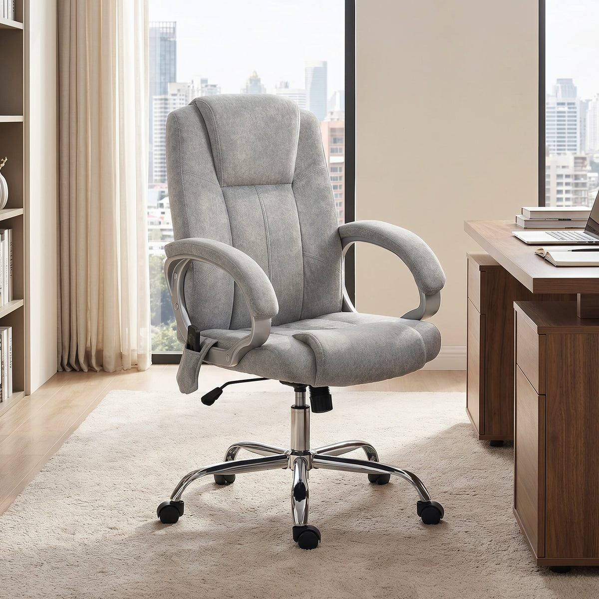 Fauteuil de Bureau Massant et Chauffant, Chaise de Bureau Ergonomique, Hauteur et Accoudoirs Réglables, Gris-1