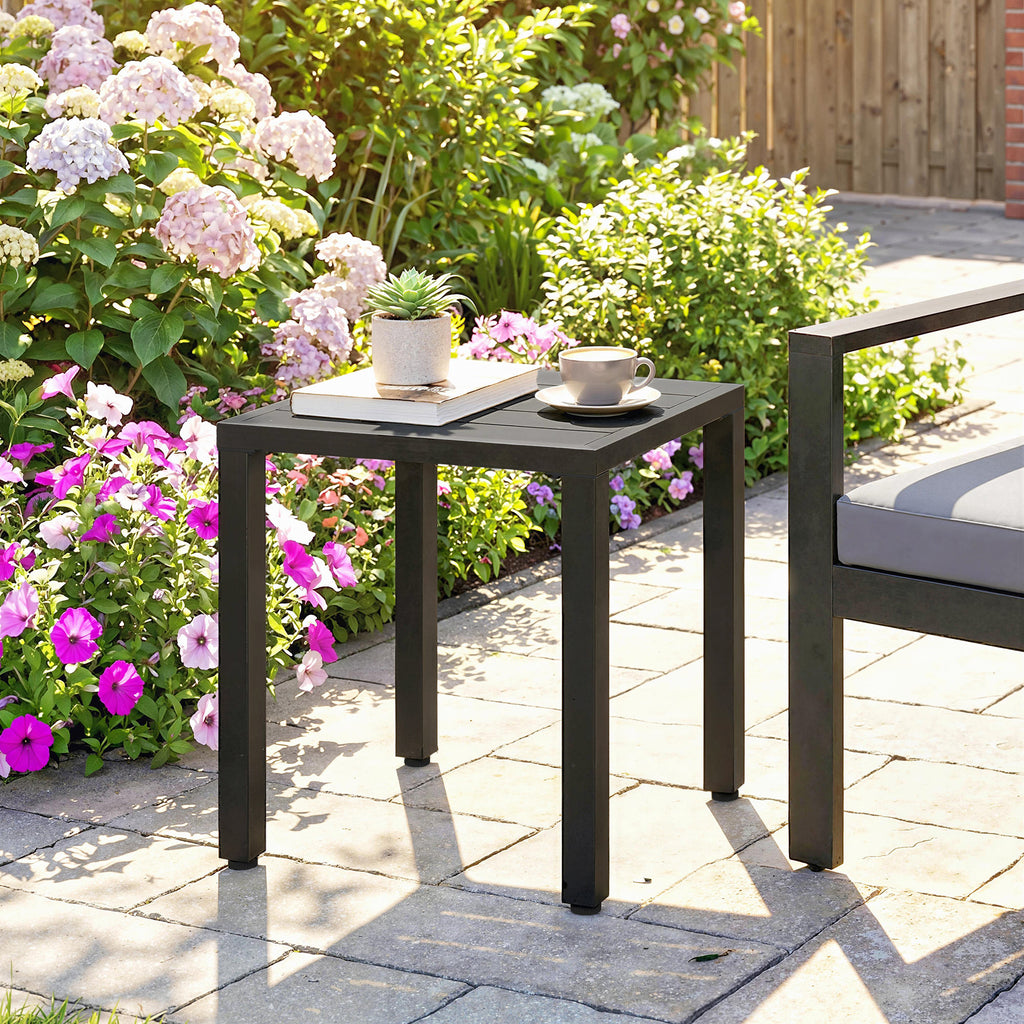 Table de jardin carrée, table de terrasse, cadre en métal, intérieur et extérieur, pour balcon, porche, patio, noir-9
