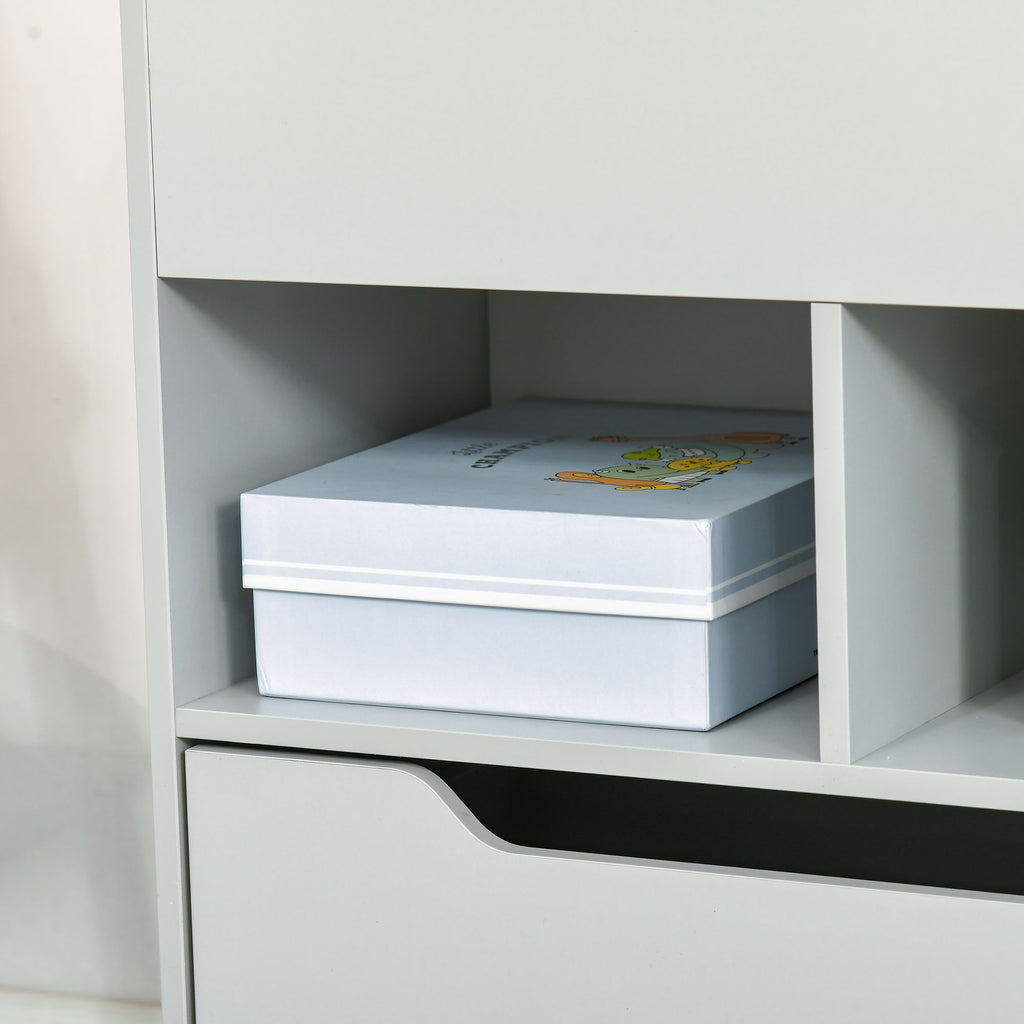 Bibliothèque étagère Multi-Rangement 3 étagères 2 niches Grand tiroir en bois Gris-7