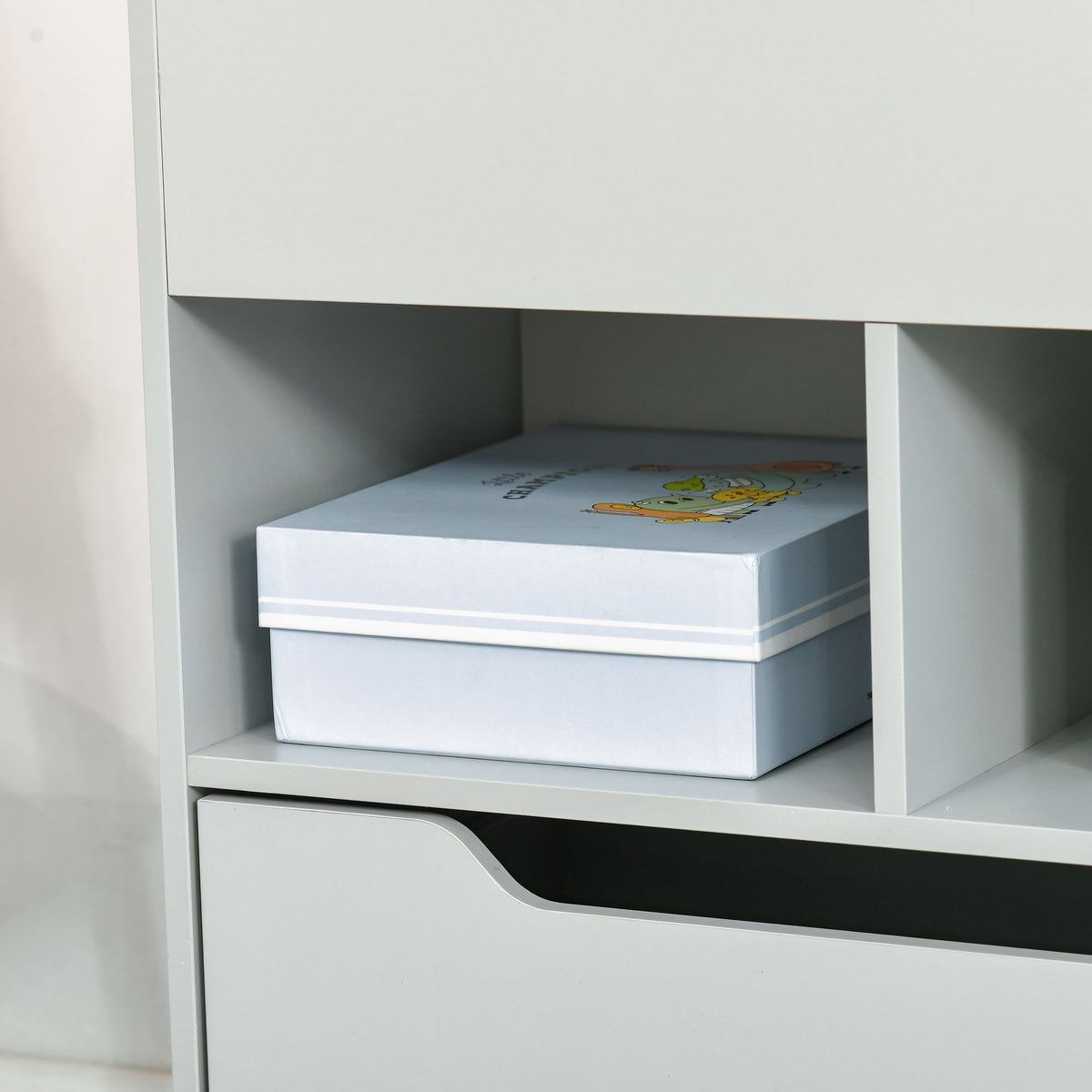 Bibliothèque étagère Multi-Rangement 3 étagères 2 niches Grand tiroir en bois Gris-7