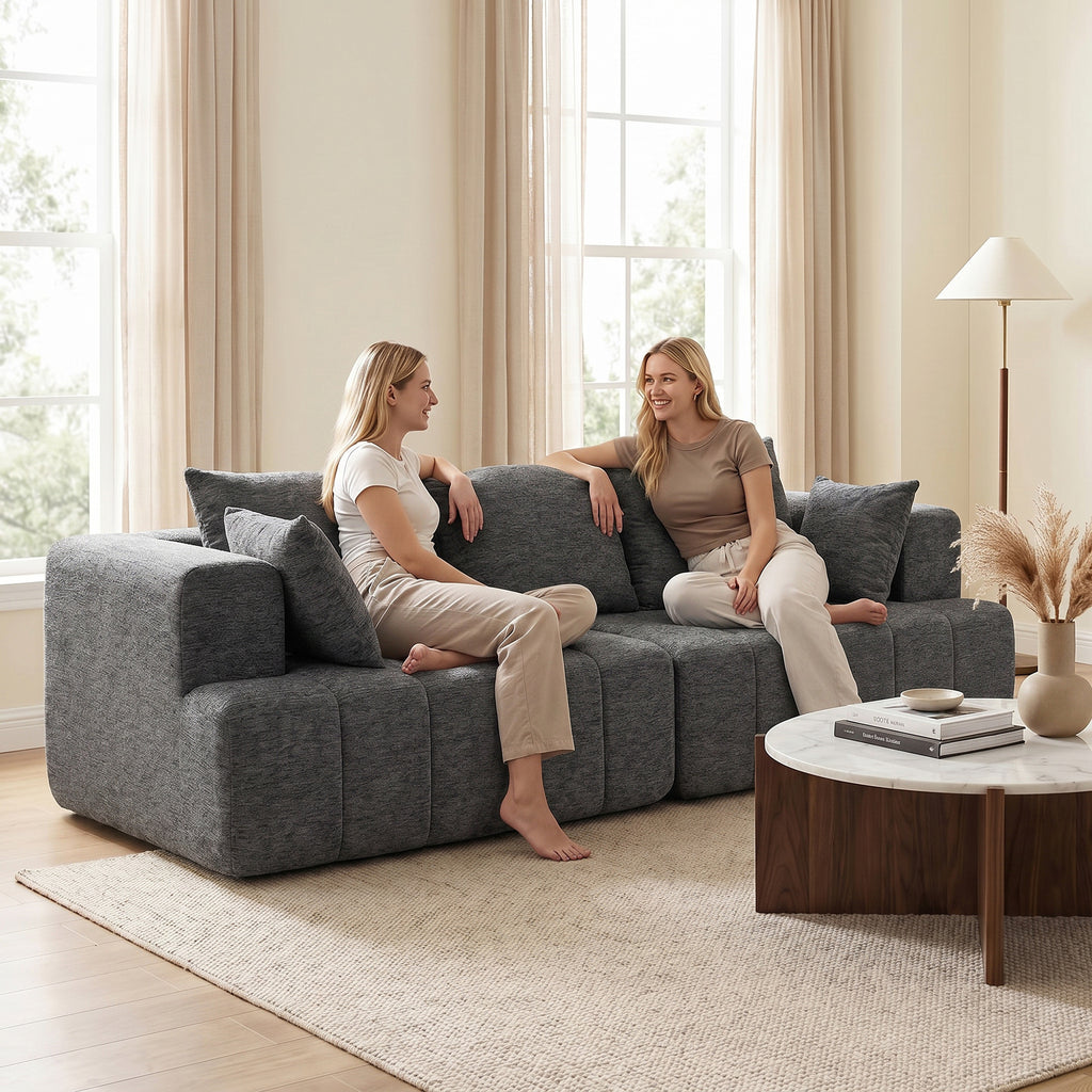 Canapé 3 places en chenille 248 cm, canapé salon moderne, large assise rembourrée, coussins à ressorts, gris-7