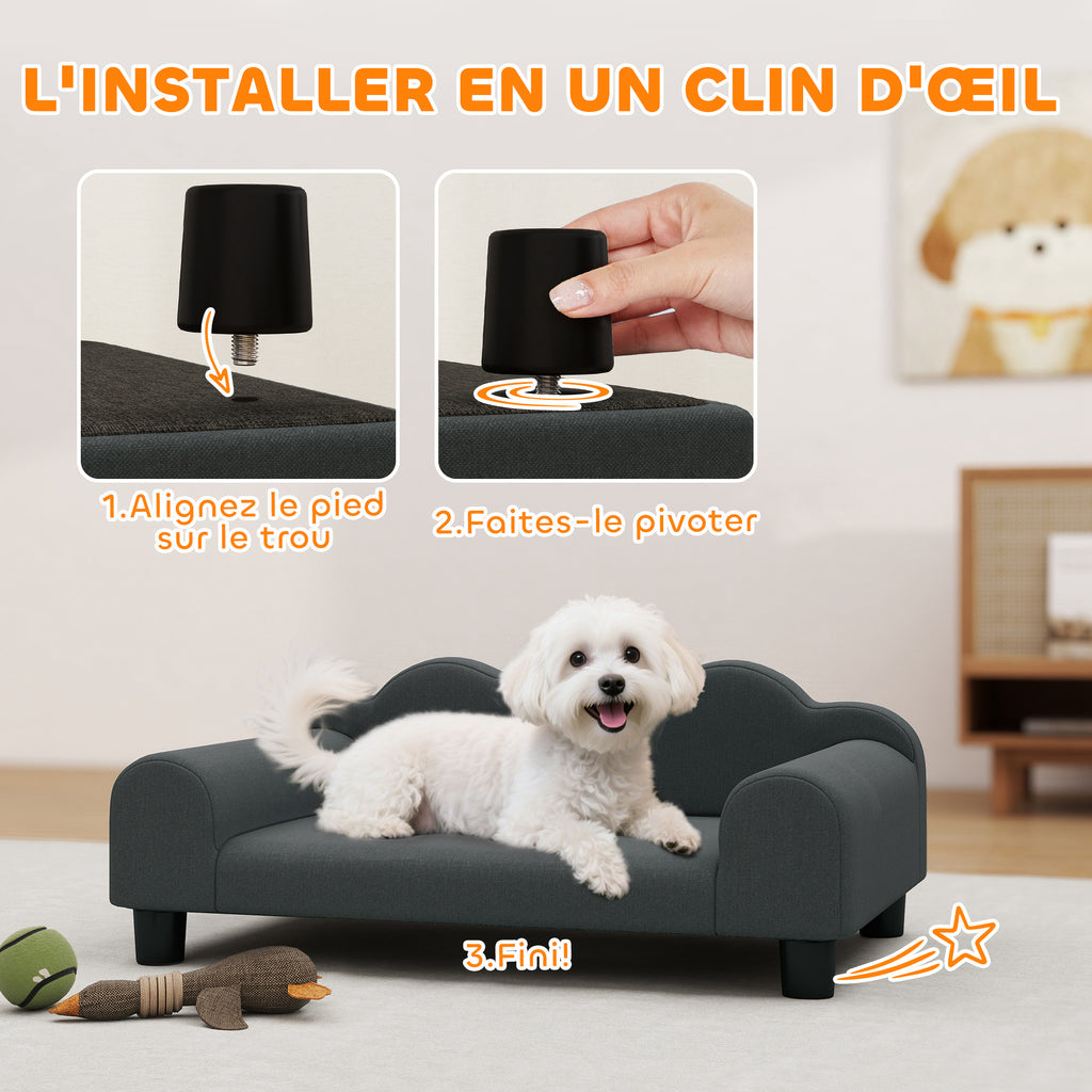 Canapé pour chien, canapé pour animal de compagnie avec dossier et accoudoirs, respirant, 66 x 42 x 28,5 cm, gris foncé-6