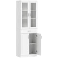 Buffet haut cuisine, armoire de cuisine, 4 portes dont 2 en verre, tiroirs, étagères réglables, 60x35x180cm, blanc-0