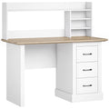 Bureau Informatique avec 3 Tiroirs, 120x55cm, Bureau avec Rangement, Étagères Ouvertes et Large Plateau, Chêne et Blanc-0