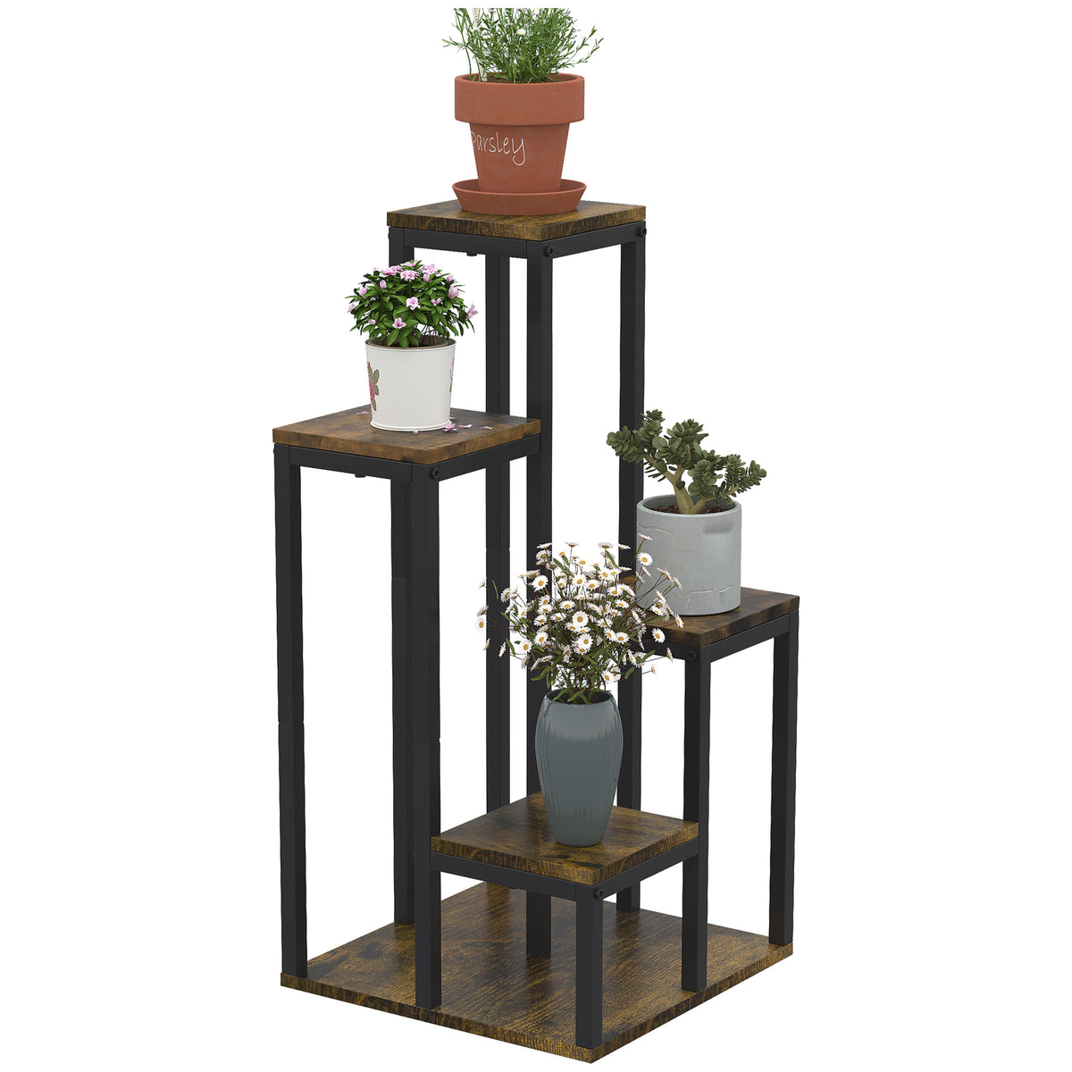 Support pour plantes étagère à fleurs 4 étagères différentes hauteurs structure acier 40 x 40 x 81 cm noir-0
