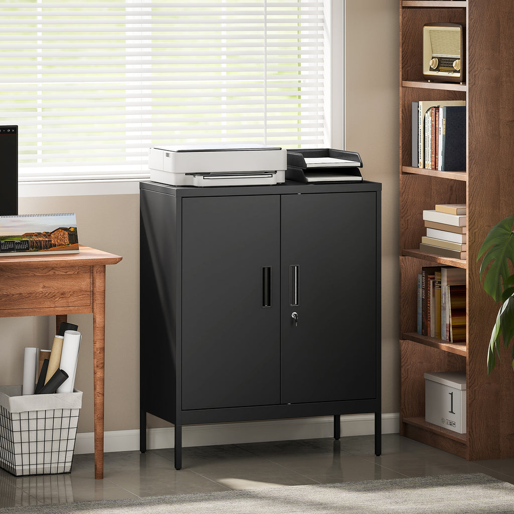 Armoire de Bureau Métallique, 80 x 40 x 100 cm, Meuble de Rangement, Serrure, 2 Portes et 2 Étagères Réglables, Noir-8