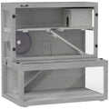 Gabbia per criceti in legno a 3 livelli con casetta e ruota, 80 × 50 × 84 cm, grigia-0