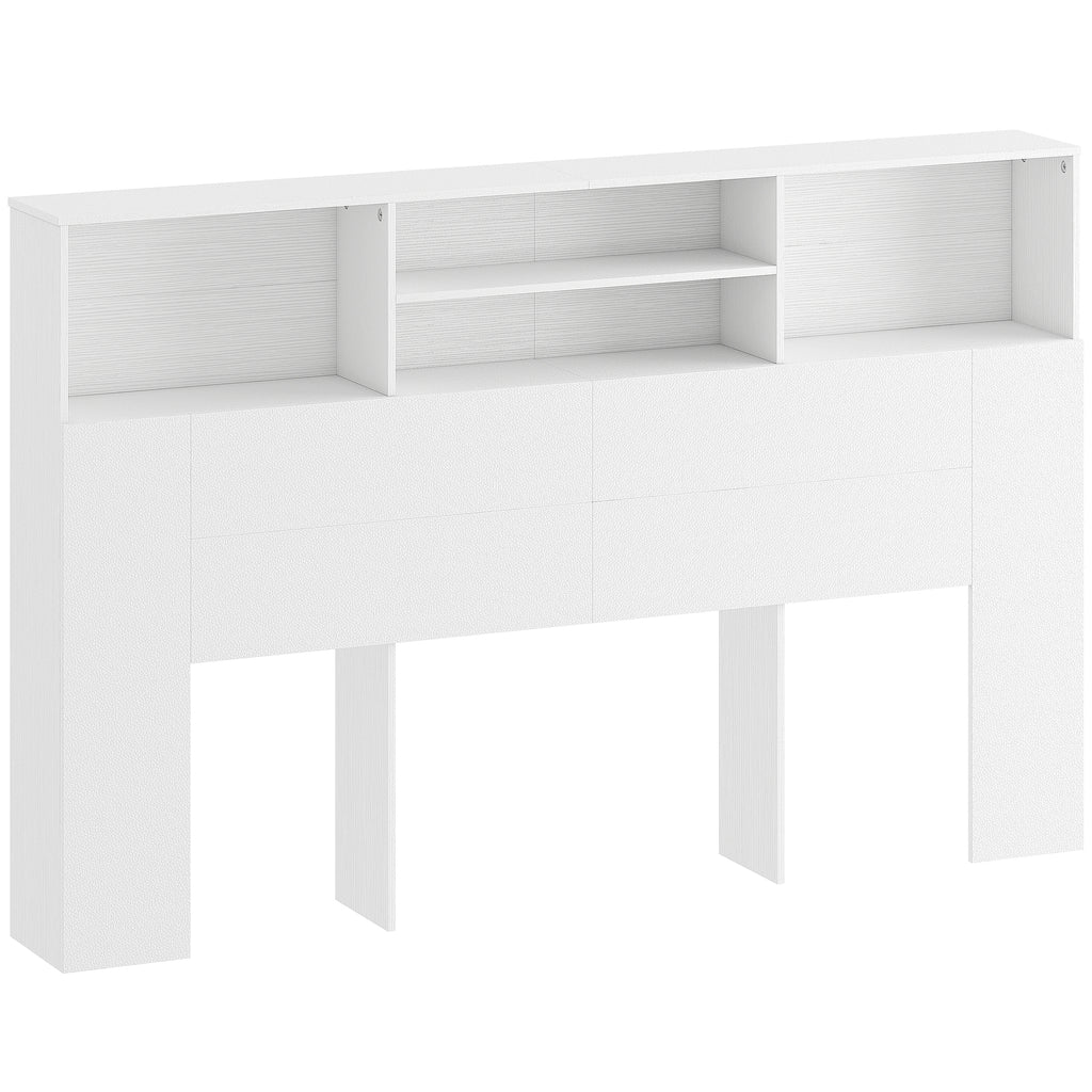 Tête de lit sur pied avec rangements, accessoire de lit 4 compartiments ouverts, 160 x 20,2 x 108,2 cm, blanc-0