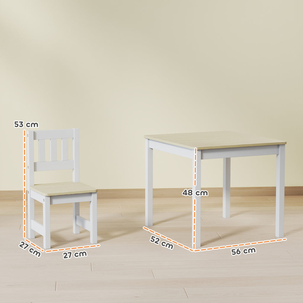 Table enfant avec chaise, lot table et 2 chaises enfant en bois pour dessiner, jouer, étudier, 56x52x48cm, bois naturel-2