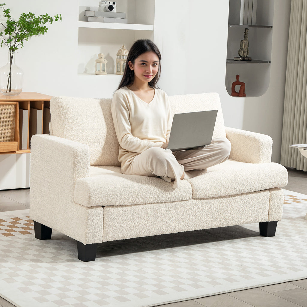 Canapé 2 places 120 cm avec coussins de dossier amovibles, tissu chenille pour salon, chambre, bureau, beige-6