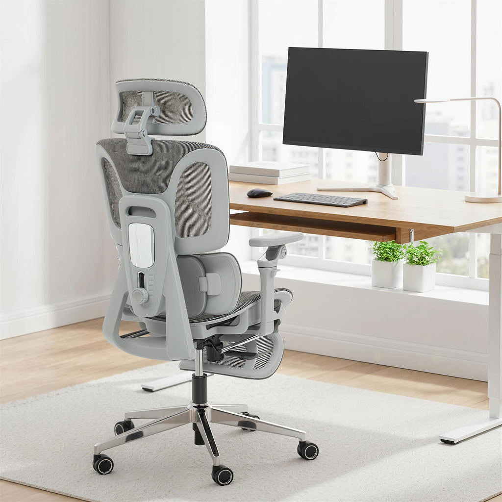 Chaise Bureau Ergonomique avec Accoudoirs 6D Appui-Tête et Profondeur d'Assise Réglables Maille Gris-1