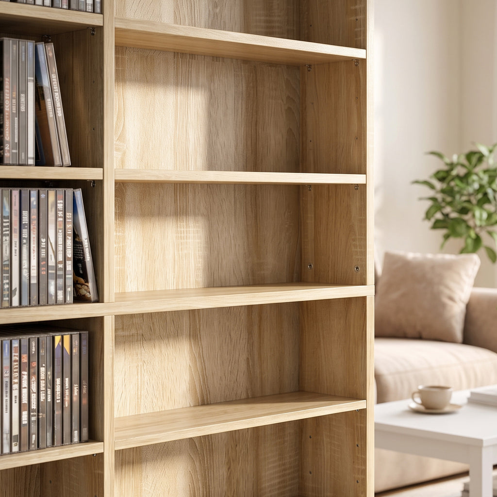 Meuble de rangement 1032 CDs / 594 DVDs, étagère multimédia, 24 compartiments et 18 étagères ajustables, chêne-8