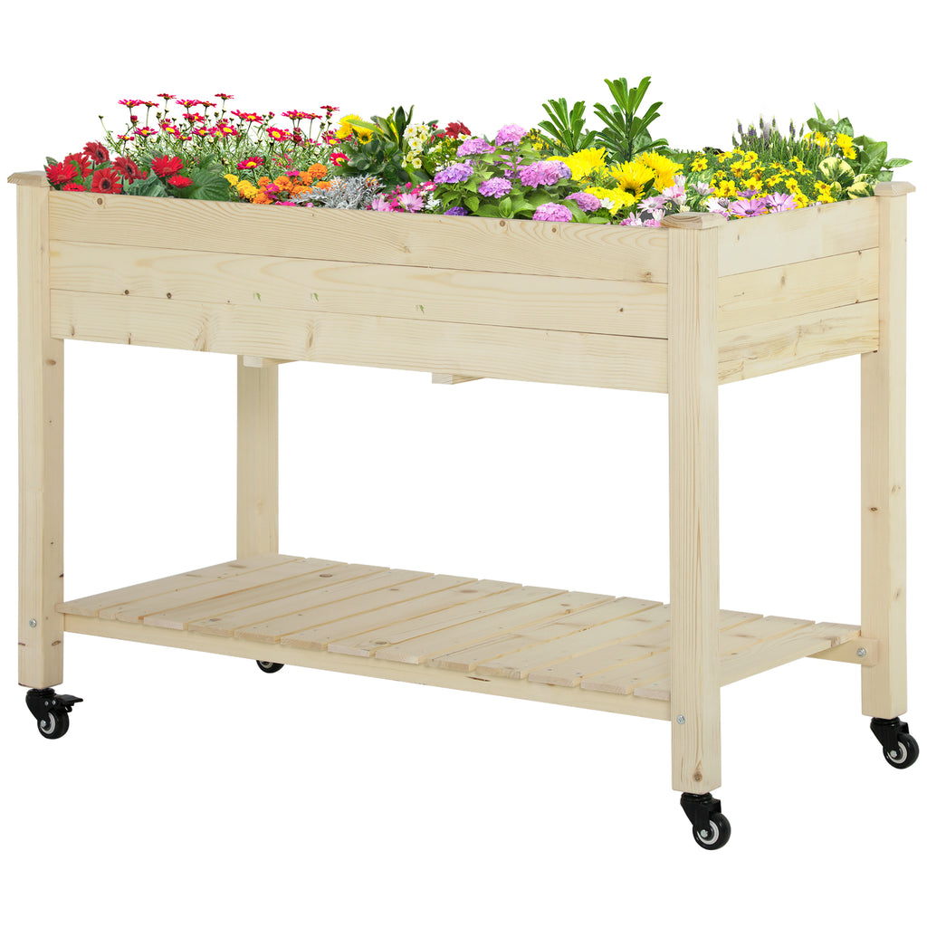 Jardinière sur Pieds - Potager sur roulettes - étagère, Inserts d'irrigation, Feutre de Drainage Inclus - Bois-9