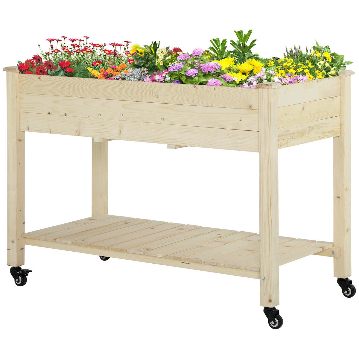 Jardinière sur Pieds - Potager sur roulettes - étagère, Inserts d'irrigation, Feutre de Drainage Inclus - Bois-9