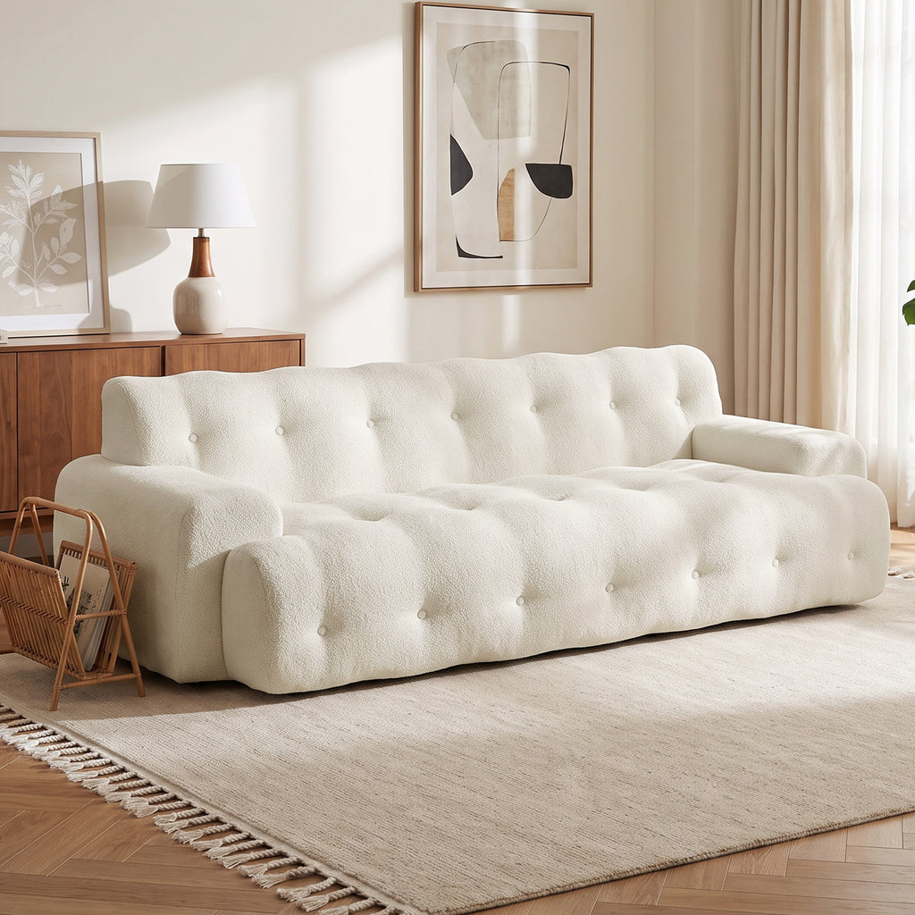 Canapé 3 Places en Chenille 211 cm, Canapé Salon, Assise Profonde, Entièrement Compressé Sans Montage, Crème-8