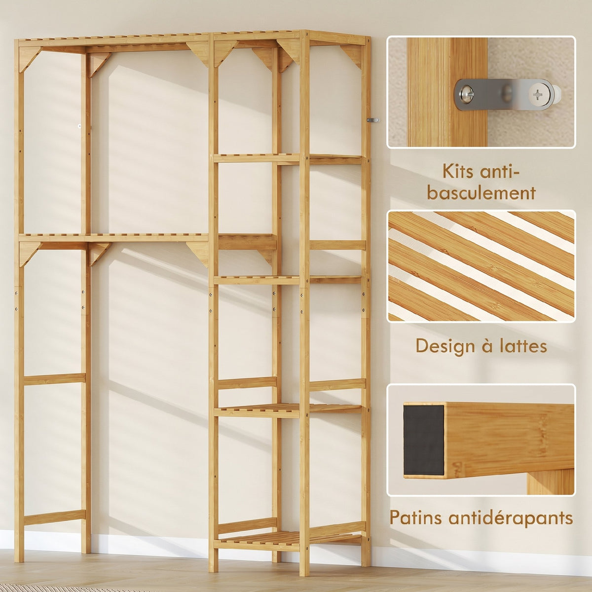Étagère au-dessus de Machine à Laver en Bambou, Meuble de Salle de Bain Moderne avec Étagères Réversibles, Bois Naturel-6