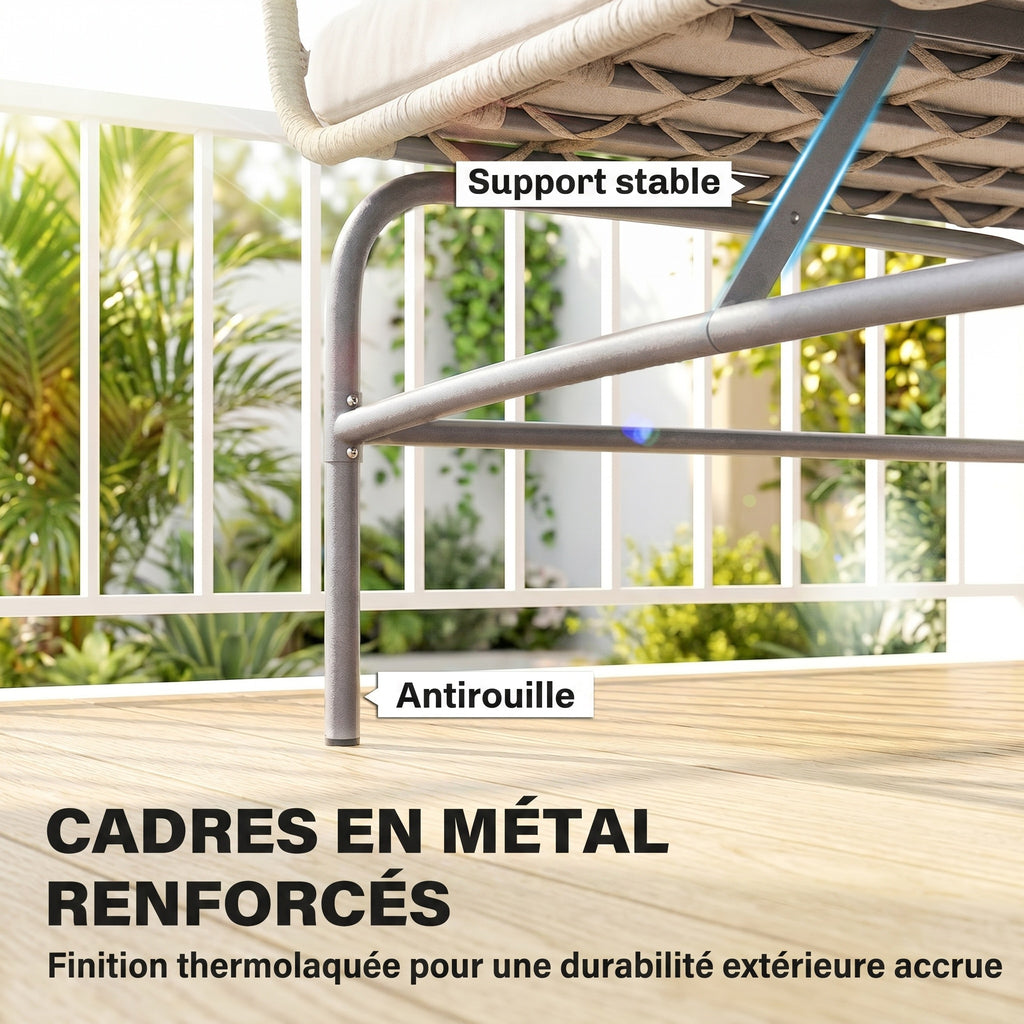 Canapé de Jardin 2 Places en Résine Tressée Coussins Épais Anti-glisse 120 x 67 x 79 cm Marron-6