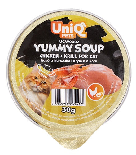 UNIQ PETS CAT YUMMY SOUP POLLO & KRILL 30 GR.