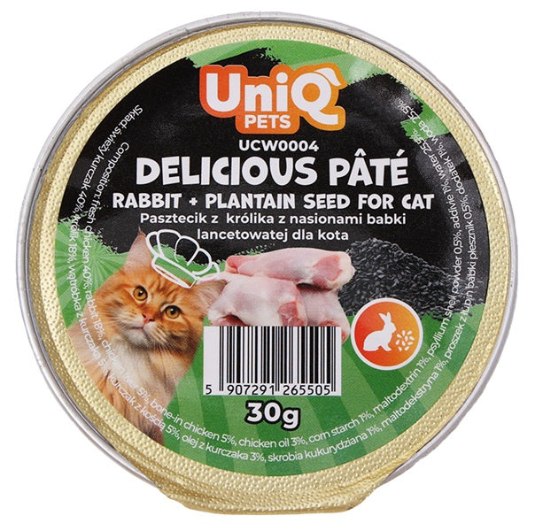 UNIQ PETS CAT YUMMY PATE' CONIGLIO & PSYLLIUM 30 GR.