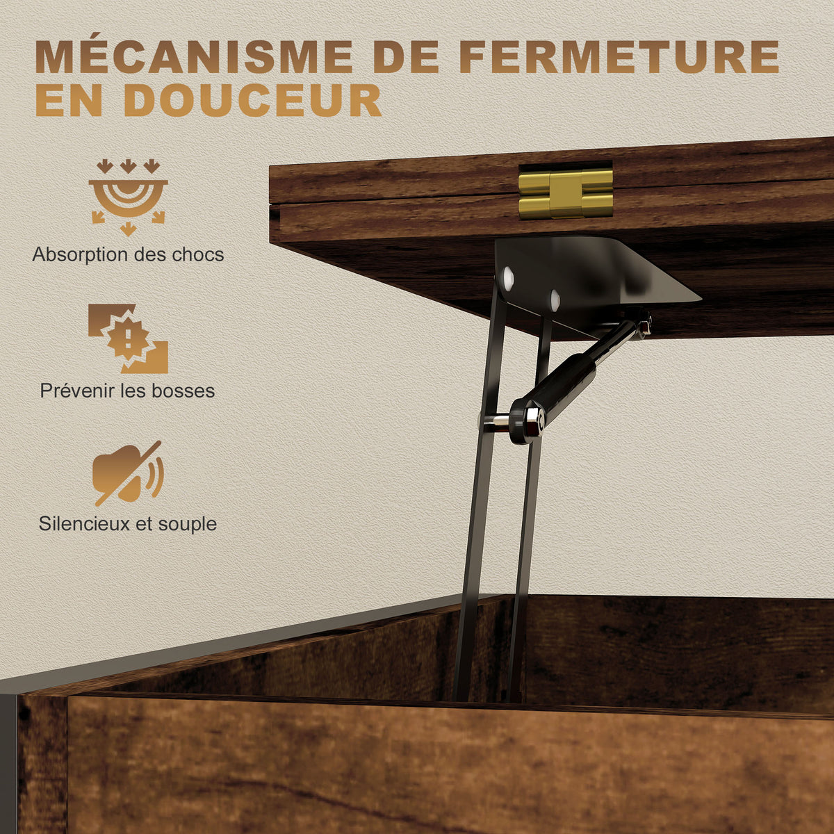 Table basse relevable et extensible, table de salon avec compartiment caché étagères ouvertes, 98x49x55cm, brun rustique-5