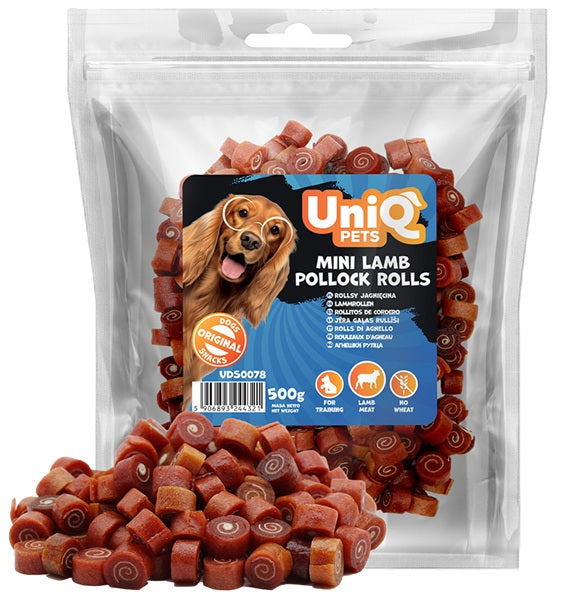 UNIQ PETS DOG SNACKS ROLLS DI AGNELLO & MERLUZZO 500 GR.