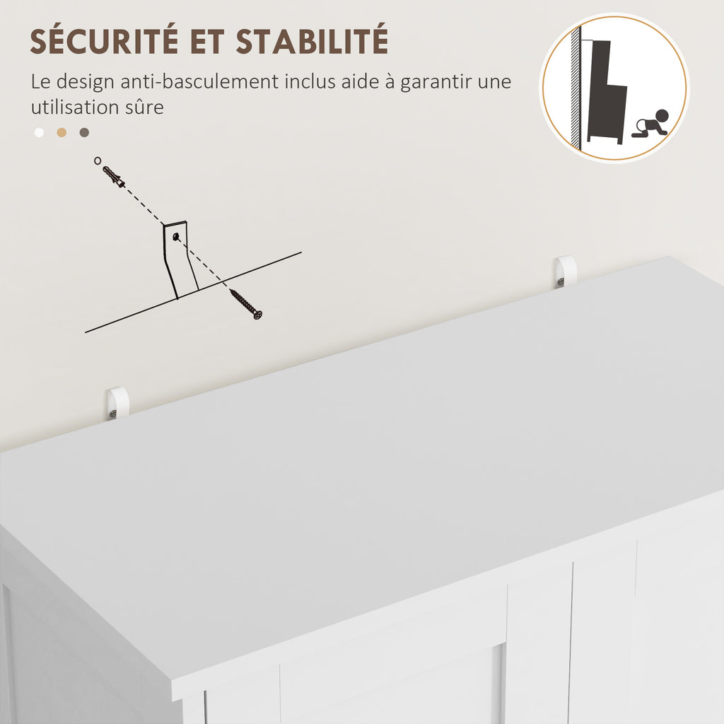 Armoire de cuisine buffet cuisine avec placards, étagères réglables, tiroir, 60 x 30 x 128 cm, blanc-6