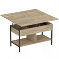 Table basse relevable et extensible, table de salon avec compartiment caché étagères ouvertes, 98x49x55cm, bois naturel-0