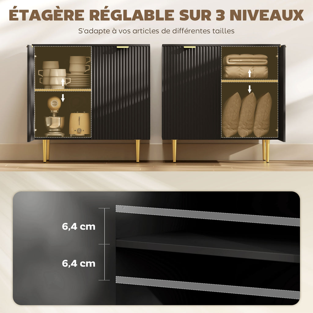 Buffet cuisine meuble de rangement avec 2 portes étagère réglable pieds métalliques surélevés 80 x 40 x 80 cm noir-4