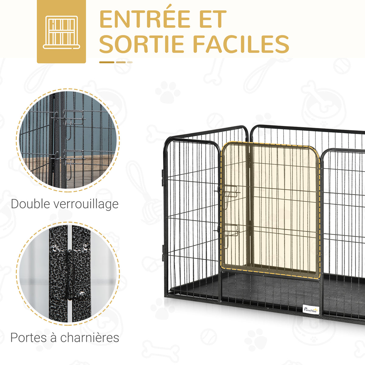Enclos parc pour chien 4 panneaux en métal grillagé avec Porte Verrouillable, dim. 109L x 74l x 71H cm-3