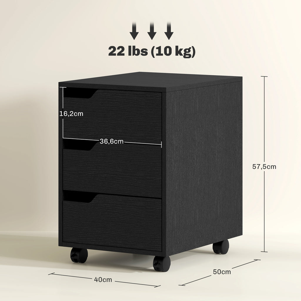 Caisson bureau mobile, meuble rangement bureau sur roulettes, 3 tiroirs, 40x50x57,5cm, noir-2