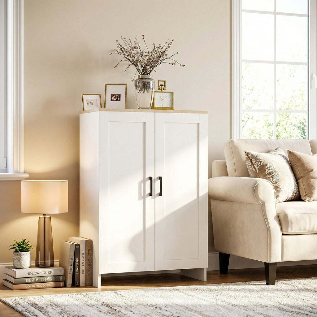 Buffet meuble cuisine rangement avec placard à portes et étagères réglables, 60 x 30 x 90 cm, blanc-1