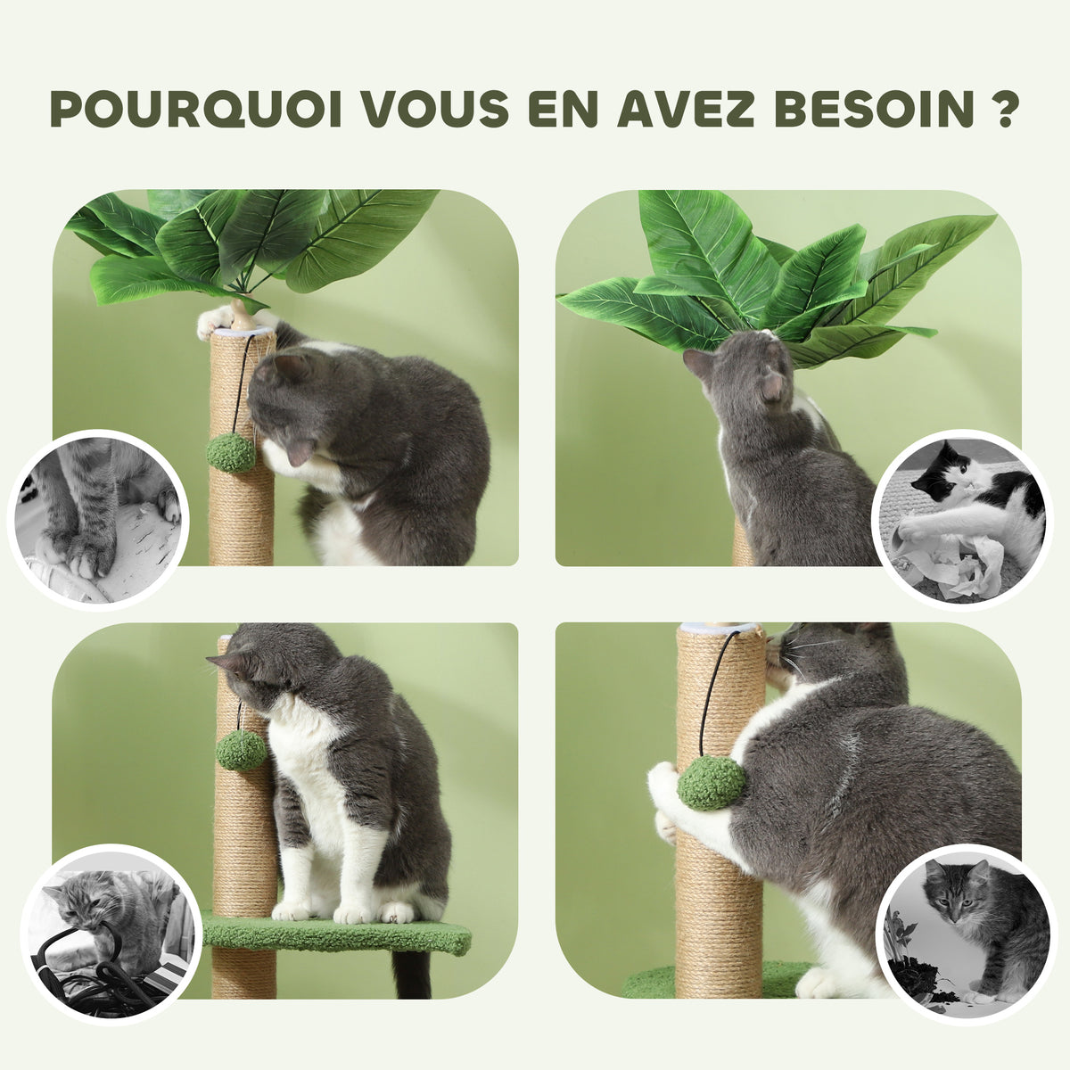 Tiragraffi per gatti a forma di albero, 83 cm, verde