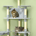 Tiragraffi XXL per gatti 200 cm con casette e amache, grigio chiaro