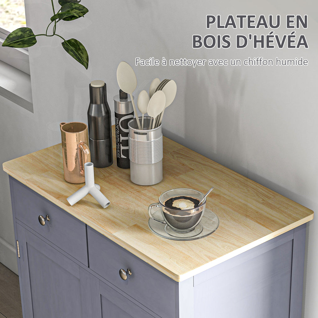 Meuble de rangement buffet salon avec placards, 2 tiroirs et étagères réglables, 68x40,3x85cm, gris et bois naturel-4